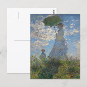 Frau mit Sonnenschirm   Französische Landschaft Postkarte