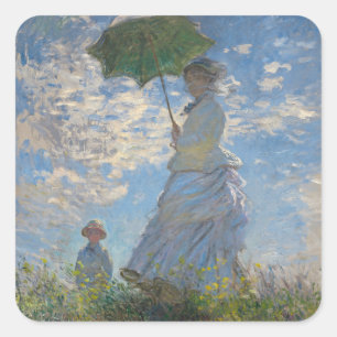 Frau mit Sonnenschirm Französische Landschaft Quadratischer Aufkleber