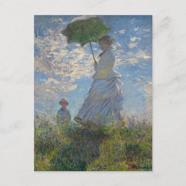 Frau mit Sonnenschirm - Frau Monet und ihr Sohn Postkarte (Vorderseite)