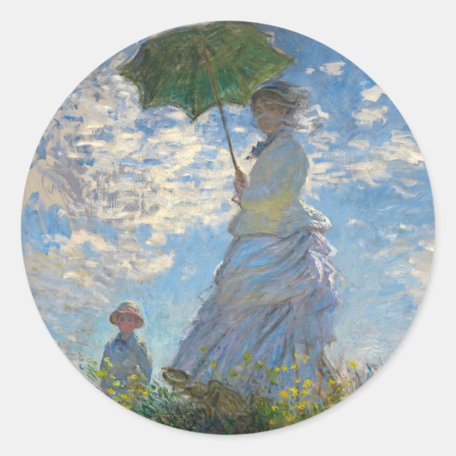 Frau mit Sonnenschirm - Frau Monet und ihr Sohn Runder Aufkleber (Vorderseite)