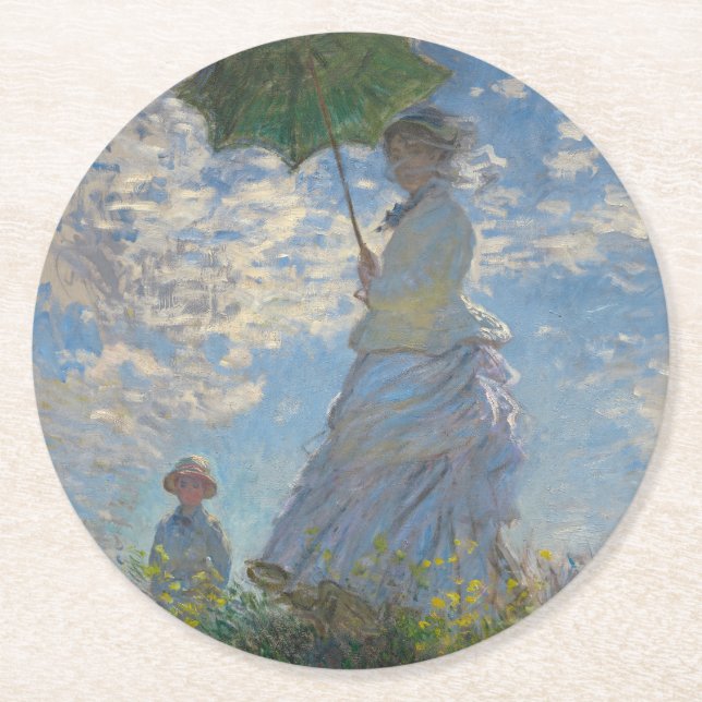 Frau mit Sonnenschirm - Frau Monet und ihr Sohn Runder Pappuntersetzer (Vorderseite)