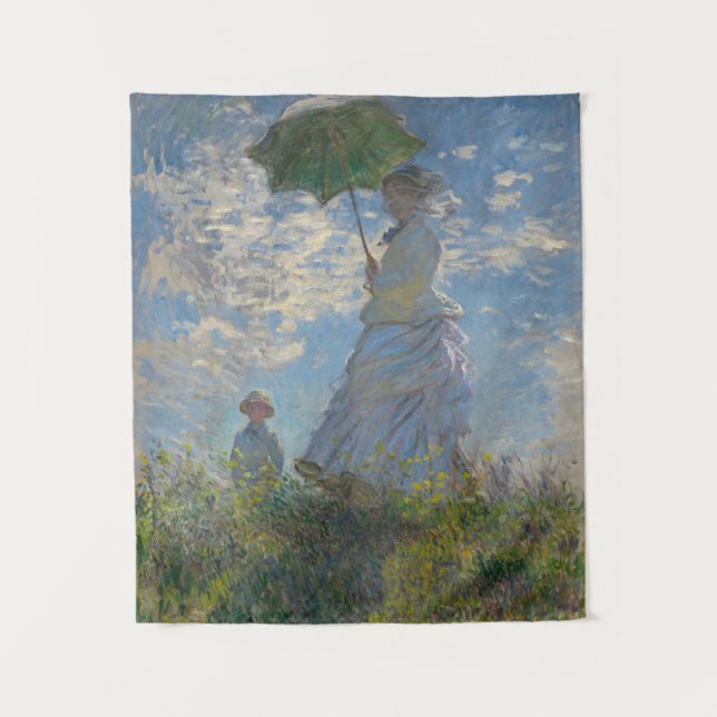 Frau mit Sonnenschirm - Frau Monet und ihr Sohn Wandteppich (Vorderseite)