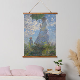 Frau mit Sonnenschirm - Frau Monet und ihr Sohn Wandteppich Mit Holzrahmen