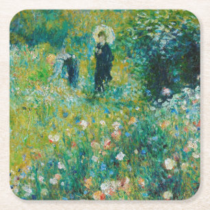 Frau mit Sonnenschirm, Garten, Renoir Rechteckiger Pappuntersetzer