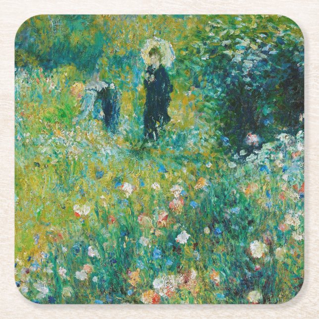 Frau mit Sonnenschirm, Garten, Renoir Rechteckiger Pappuntersetzer (Vorderseite)