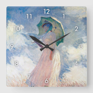 Frau mit Sonnenschirm, Monet Quadratische Wanduhr