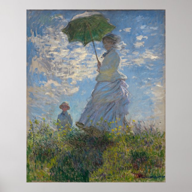Frau mit Sonnenschirm von Claude Monet Poster (Vorne)