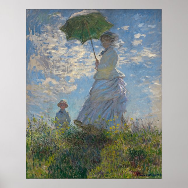 Frau mit Sonnenschirm von Claude Monet Poster (Vorne)