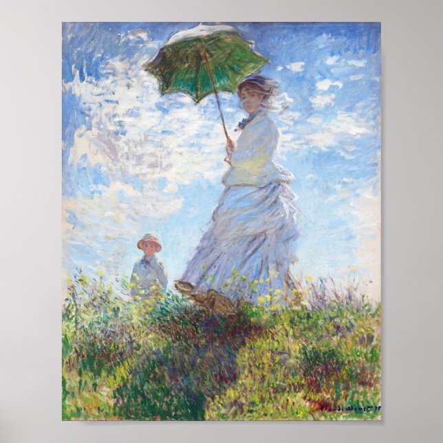 Frau mit Sonnenschirm von Claude Monet Poster (Vorne)
