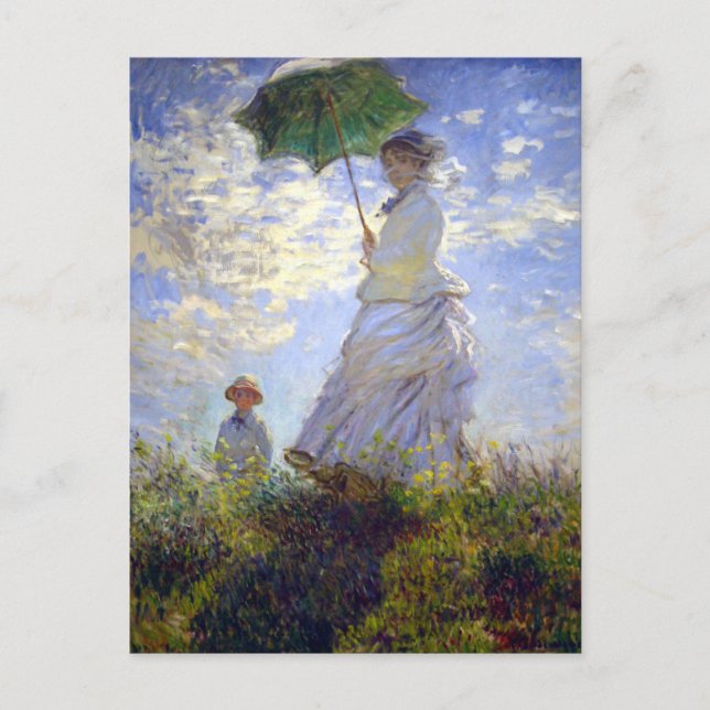 Frau mit Sonnenschirm von Claude Monet Postkarte (Vorderseite)