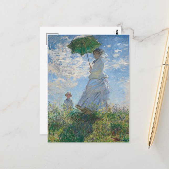 Frau mit Sonnenschirm von Claude Monet Postkarte (Vorderseite/Rückseite Beispiel)