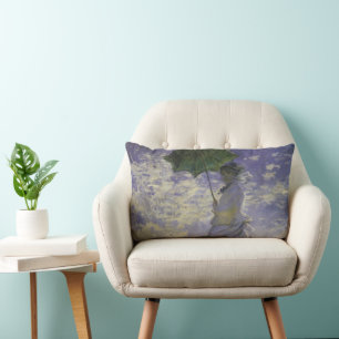 Frau mit Sonnenschirm von Claude Monet, Vintage Ar Lendenkissen