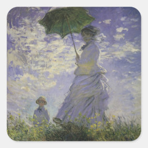 Frau mit Sonnenschirm von Claude Monet, Vintage Ku Quadratischer Aufkleber