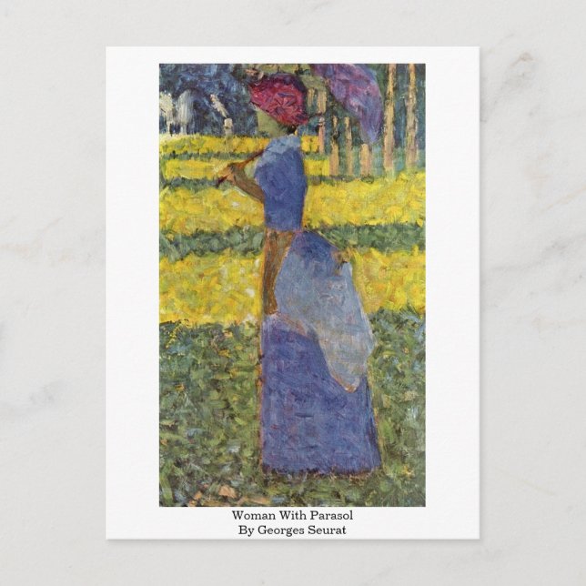 Frau mit Sonnenschirm von Georges Seurat Postkarte (Vorderseite)
