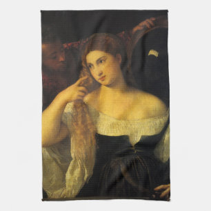 Frau mit Spiegel von Tizian, Vintage Renaissance Geschirrtuch
