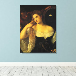 Frau mit Spiegel von Tizian, Vintage-Renaissance Leinwanddruck