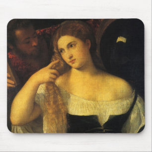Frau mit Spiegel von Tizian, Vintage Renaissance Mousepad