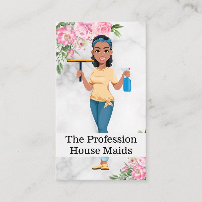 Frau mit Squeegee und Spray-Flasche Visitenkarte (Vorderseite)