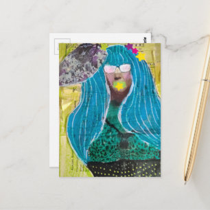 Frau mit Sternen im Haar Mixed Media Collage Postkarte