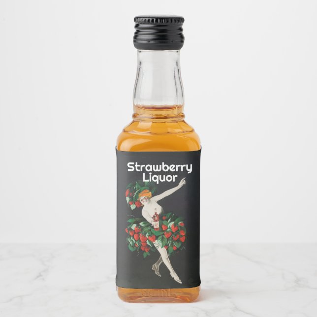FRAU MIT STRAWBERRIES Art Nouveau Alkoholflaschenetikett (Vorderseite)