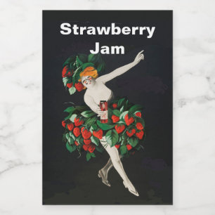 FRAU MIT STRAWBERRIES Art Nouveau Strawberry Jam Lebensmitteletikett
