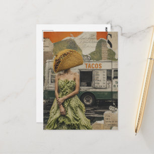 Frau mit Taco als Kopf und Salatkleid Postkarte
