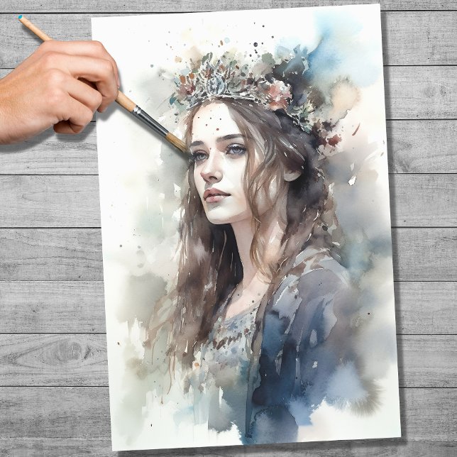 Frau mit Tiara Watercolor 2 Decoupage Paper Seidenpapier (Von Creator hochgeladen)