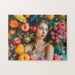 Frau mit Trauben und Blumenarrangement Puzzle