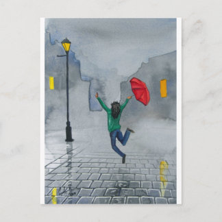 FRAU MIT UMBRELLA POSTKARTE