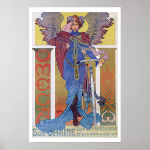 Frau mit Vintagem Fahrradposter Poster