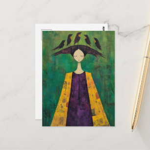 Frau mit Vögeln auf dem Kopf  Postkarte