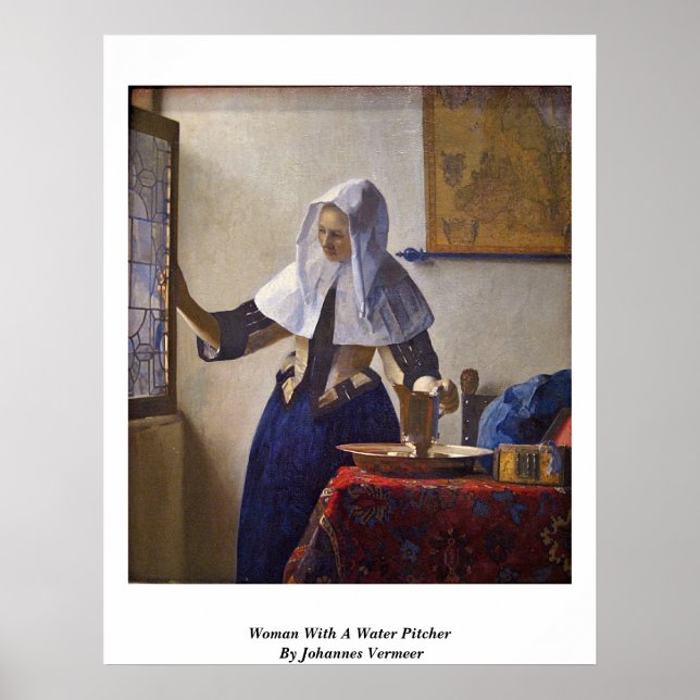 Frau mit Wasserpitcher. von Johannes Vermeer Poster (Vorne)