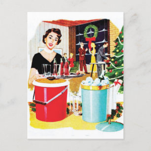 Frau mit Weihnachts-Party-Drinks Postkarte