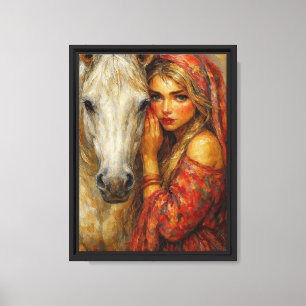 Frau mit weißem Pferd Leinwand Wandbild