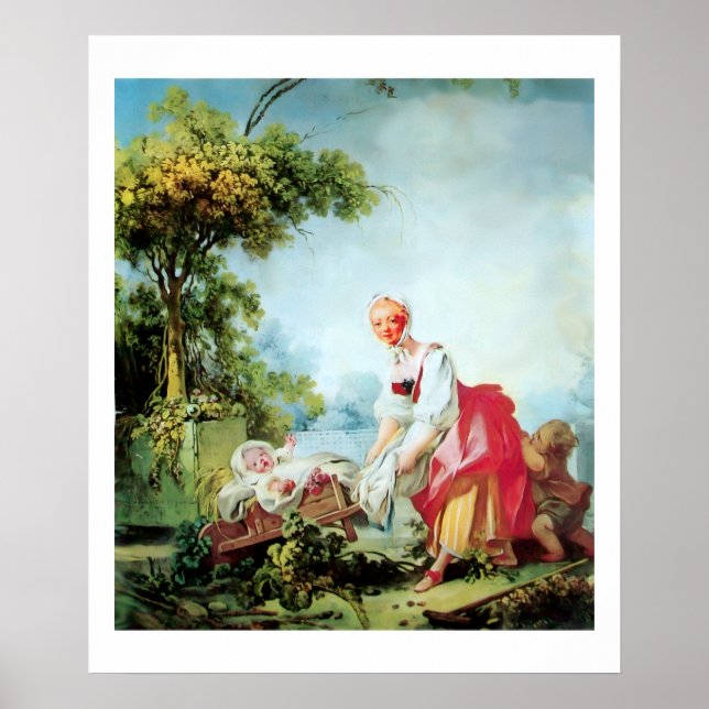 FRAU MIT ZWEI KINDERN Premium Leinwand Poster (Vorne)
