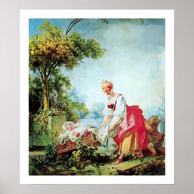 FRAU MIT ZWEI KINDERN Premium-Leinwand Poster (Vorne)