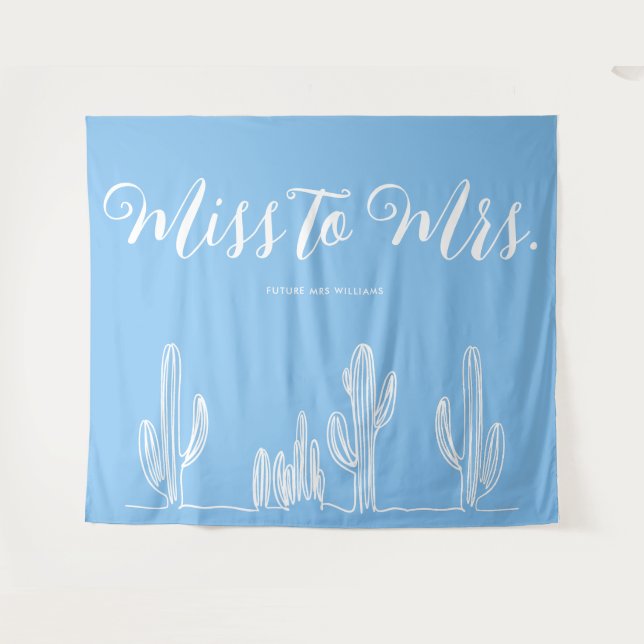 Frau Modern Boho Cactus Blue Bachelorette Wandteppich (Vorderseite (Horizontal))