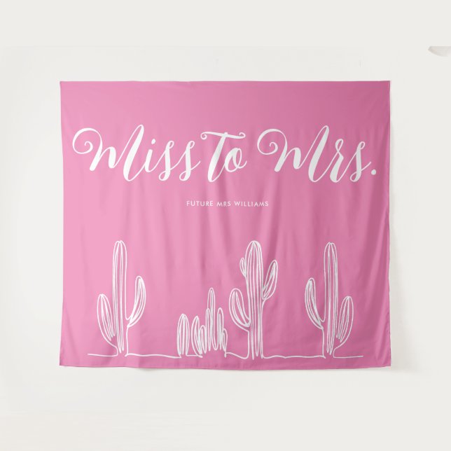 Frau Modern Boho Cactus Pink Bachelorette Wandteppich (Vorderseite (Horizontal))