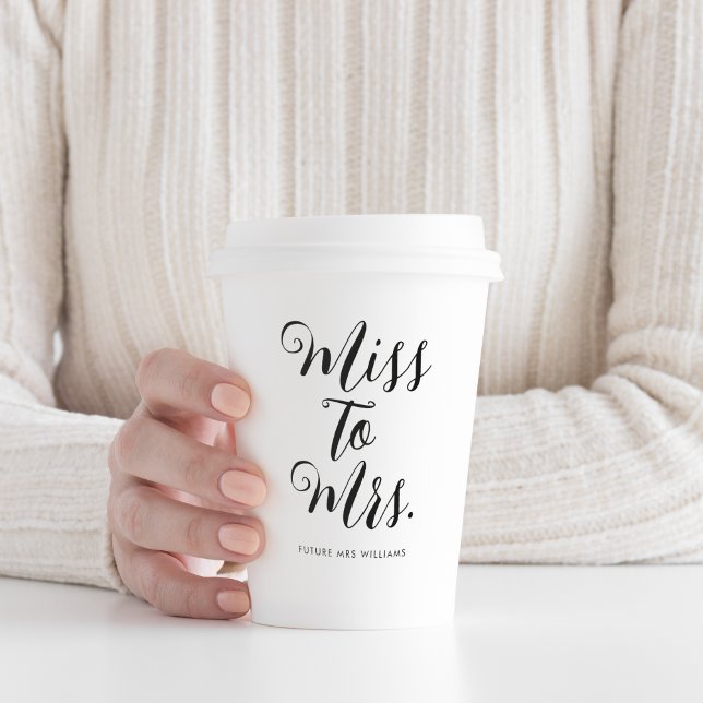 Frau Modern Brautparty Bachelorette Pappbecher (Miss to mrs paper cup personalised with the bride's name, perfect for bachelorette party or weekend)