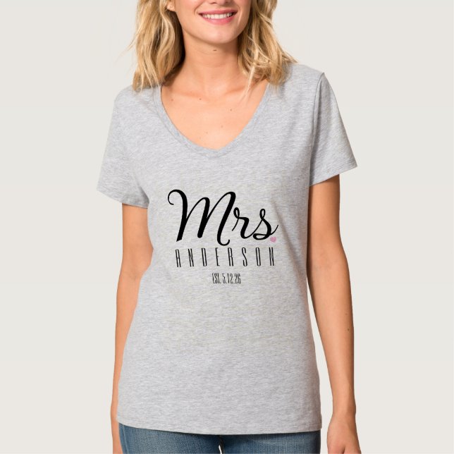 Frau Modernes Skript Benutzerdefiniertes Hochzeits T-Shirt (Vorderseite)