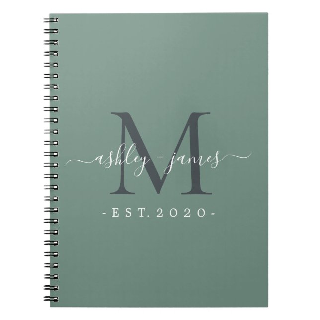 Frau Monogram Names Year Dusty Green Notizblock (Vorderseite)