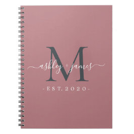 Frau Monogram Names Year Dusty Rose Notizblock