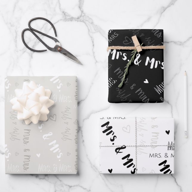 Frau & Mrs. Wedding Geschenkpapier Set (Vorderseite)