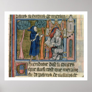 Frau Ms. 95 f.268 Merlin diktiert die Geschichte a Poster