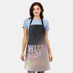 Frau Mutter Chef Schwarz Glitter Ombre Roségold Schürze