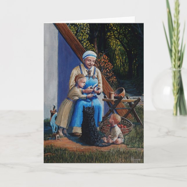 Frau/Mutter/Kinder — Schottischer Hund, Katze 2 Dankeskarte (Vorderseite)