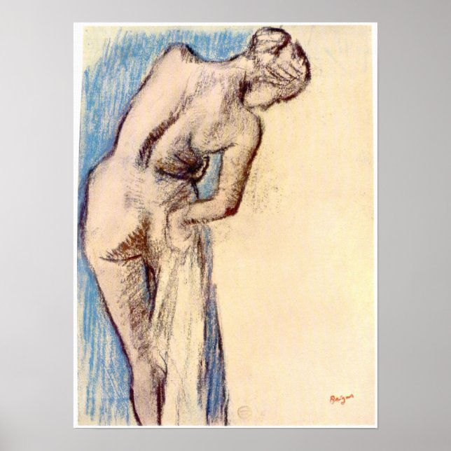 Frau nach dem Bad von Edgar Degas Poster (Vorne)