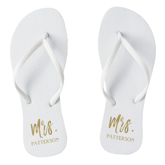 Frau Nachname Flip Flops mit Gold Foil (Fußbett)
