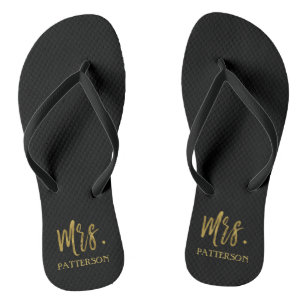 Frau Nachname Flip Flops mit Gold Foil