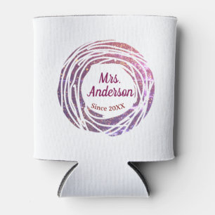 Frau Name rosa mauve Rand seit Jahr Hochzeit Braut Dosenkühler